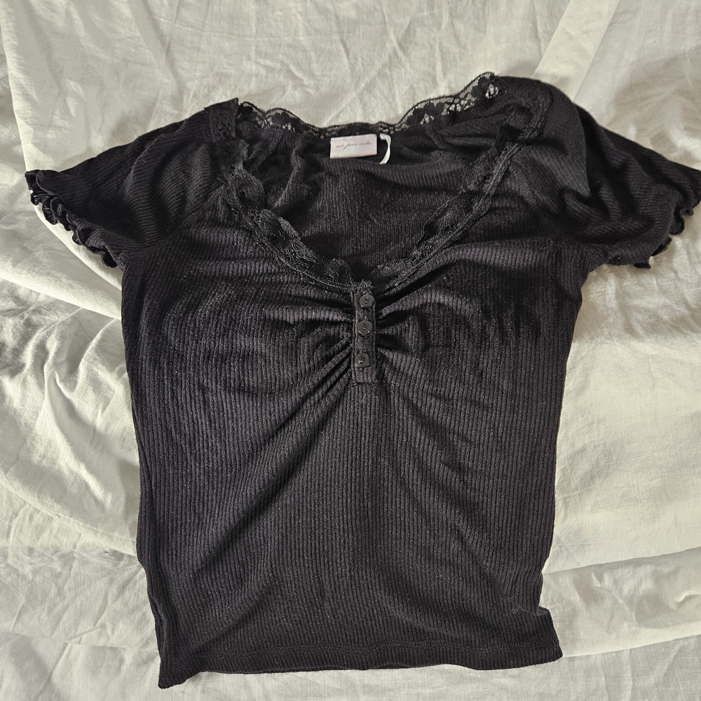 Urban Outfitters/ Out From Under NWOT Elegant Black Lace Trim Top